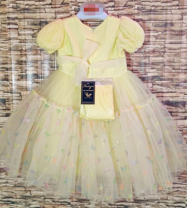 Fancy Baby Girl Dress, Lemon Netted CupCake Sleeves with Flower Embroidery | Rahamwears