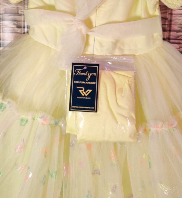 Fancy Baby Girl Dress, Lemon Netted CupCake Sleeves with Flower Embroidery | Rahamwears